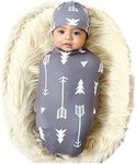 Galabloomer Newborn Swaddle Blanket with Beanie Set Baby Boy Receiving Blanket Gray Arrow