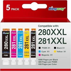 280XXL 281XXL Replacement for Canon Ink 280 and 281 cartridges 280XXL Ink 281XXL PGI-280XXL CLI-281XXL for Canon TR8620a Ink Cartridges for Pixma TR8520 TS9120 TS8120 TS6120 TS9521C/a Printers（5 Pack）