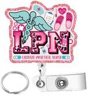 Badge Reel Holder Retractable with Swivel Alligator ID Clip, Funny Glitter Name Tag Card Badge Reel for Nurse Nursing Work Student Teacher Doctor RN LPN CNA Medical Assistant Office (LPN)