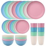 32pcs Wheat Straw Dinnerware Sets for 8, Wheat Straw Plates, Reusable Cereal Bowls,Dishwasher Microwave Safe Dinnerware, Dish Set for Daily Use Camping Outdoor Party,Brittany