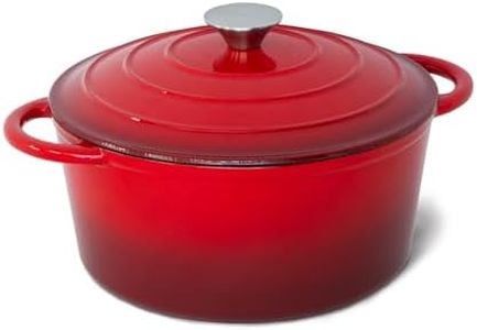 Healthy Choice 26cm Red Cast Iron Casserole - Durable Construction, Moisture-Lock Lid, Oven-Safe to 350°C, 4.7L Capacity - Ideal for Flavorful Cooking and Long-Lasting Performance in Your Kitchen