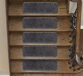 Emmahome Soft Shaggy Carpet Stair Treads NON-SLIP MACHINE WASHABLE Mats/Rugs, Indoor 22x67cm, 30mm Thickness and 100% Increased Yarn (Fume, 15)