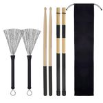 Cooyeah Drum Stick Brush Set, 1 Pair 5A Classic Maple Wood Drum Sticks 1 Pair Retractable Drum Wire Brushes and 1 Pair Rods Drum Brushes for Jazz Folk, Total 3 Pairs with Storage Bag