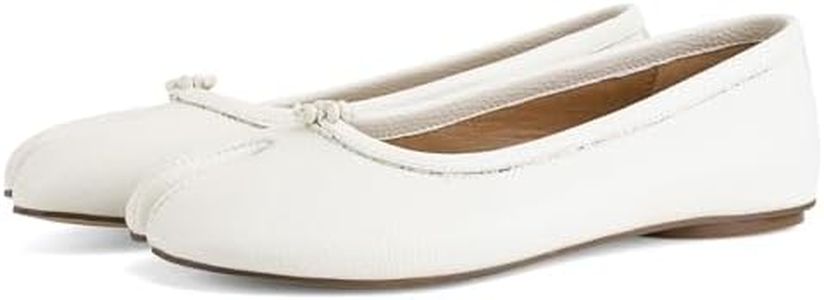 VBDB Tabi Ballet Flats Shoes for Women Rounde Wide Width Split Toe Low Heel Comfortable 2025 Spring ShoesBeige Size 7.5 C-White