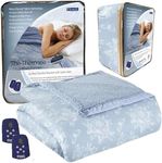 Thermee Micro Flannel Heated Blanket with Sherpa Back, 10-Setting Electric Blanket King Size, Programmable Heating Blanket, Ultra-Soft Heated Throw Blanket,Fast Heating Thermal Blanket–Toile Sky Blue