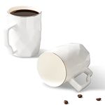 Chulan Upscale Coffee Mug Set, Fine Bone China Coffee Cups Set, Over 45% Bone Content Coffee Mugs for Women and Men, White Ceramic Coffee Mug Gift Sets (Moonlight) (12 OZ 2pcs Net Stripes)