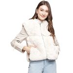 Latin Quarters Women Straight Beige Jacket With Fur