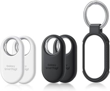 Samsung Galaxy SmartTag2 Balise connectée Bluetooth, 4 Pièces, Coque renforcée noire incluse [Exclusivité Amazon], Compatible avec Smartphones Samsung Galaxy, Mode Perdu, Blanc/Noir