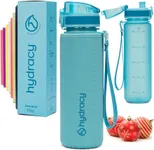 Hydracy Water Bottle with Time Marker - 500 ml 17 Oz BPA Free Water Bottle - Leak Proof & No Sweat Gym Bottle with Fruit Infuser Strainer - Ideal Gift for Fitness or Sports & Outdoors - Aqua Blue