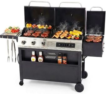Sophia & William 3-Burner Gas and Charcoal Grill Combo with Offset Smoker - Dual Fuel BBQ Grill, 840 sq. in. Cooking Area, Heavy Duty Propane Barbecue for Outdoor Patio Cooking, Black