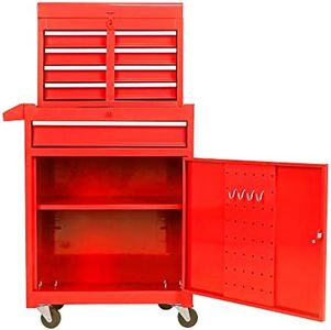 pouseayar 5 Drawers Rolling Tool Box Organizer, Tool Chest with Wheels, Bottom Cabinet and One Adjustable Shelf Snap on Tool Box Rolling Garage Workshop Storage Cabinet - Red