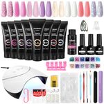 PHOENIXY Poly Nail Gel Extensions Kit, 8 Colours 15ml Poly Builder Gel Nail Kit with 36W UV/LED Nail Lamp Professional Nail Art at Home Gift for Women