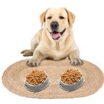 Tinideya Braided Jute Dog Bowl Mat 31 x 20 Inch Pet Food Mat Natural Cat Dog Placemats for Food and Water Dish Easy Clean Dog Food Rug Non Toxic Dog Feeding Mats for Pet Bowl