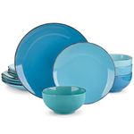 vancasso Navia Dinnerware Sets Multi-Blue Stoneware 12 Pieces Set for 4 Stoneware Spray Spot Patterned Service Dish