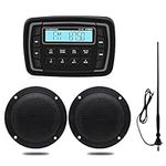 Herdio Waterproof Marine Radio Set,Car AM/FM Radio Stereo Receiver + 4 Inches Marine Seakers+Marine Antenna, Compatible Waterproof Digital Motorcycle Boat Heavyduty Car Vehicles Headunit