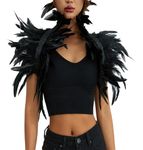 MIEAHORY Women Feather Shrug Wrap Cape Shawl Costumes, Gothic Lace Collar Shawl Shrug for Halloween Cosplay Party (Black, One Size)