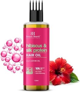 Botanic Hearth Hibiscus Silk Protein Hair Oil – 150ml – Nourishes & Strengthens Hair, Enhances Shine, Reduces Frizz, Promotes Healthy Hair Growth with Castor Oil - with Hair Oil Applicator