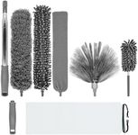 Microfiber Duster with Telescoping Extension Pole(30-100 inches) Kit, 4 Cleaning Head and 1 Mini-Duster. Reusable Bendable Dusters, Washable Feather Dusters for Cleaning Fans Cobwebs Ceilings Blinds