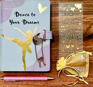 Maven Marga Diary for Girls ages 8-12, Teen Girl, Ballerina Hardcover, Diary Set with Lock and Key, 2 Sticker Sheets, Pen, Bracelet & Pouch, Kids Locking Journal, Diario, Notebook, Cute Diary Gift Set