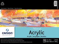 Canson Artist Series Acrylic Paper, Foldover Pad, 12x16 inches, 10 Sheets (185lb/400g) - Artist Paper for Adults and Students