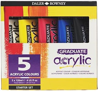Daler-Rowney Graduate 120ml Acrylic Paint Starter Set, 5 Assorted Colours, High Lightfastness, Water-Based, Solvent-Free, Ideal for Student Artists & Hobbyists