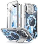 i-Blason Cosmo Mag for iPhone 15 Pro Max Case with Camera Cover Stand, [Compatible with MagSafe] Slim Stylish Full-Body Protective Case with Built-in Screen Protector (Bluefly)