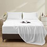 EMONIA Queen Size Bed Sheet Set 4 Piece Ultra Soft Queen Bed Sheets, 1800 Thread Count 16 Inches Deep Pocket Comfy Cooling Microfiber Super Soft Wrinkle Free Fade Resistant (White Queen)