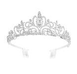 sanvpwsan Silver Rhinestone Tiara Crown Crystal Crown Rhinestone with Comb Wedding Bridal Rhinestone Crown, Suitable for Girl Birthday Carnival Party Holiday Celebration, S