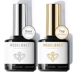 modelones Gel Top And Base Coat, Gel Shiny Finish Nail Polish No Wipe Top Coat Base Coat Set, 10 ML