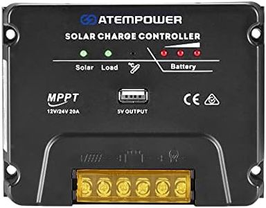 ATEM POWER 20A MPPT Solar Charger Controller 12/24V with USB Port, Multi-Stage Algorithm, Multi-protection, Battery Regulator for Solar Panel/Load/Lead Acid Deep Cycle Battery/Lithium Battery