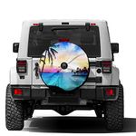 Foruidea Ocean Beach Scene with Palm Trees Spare Tire Cover with Backup Camera Hole Wheel Tire Cover Fit Trailer, RV, SUV and Many Vehicle 17inch