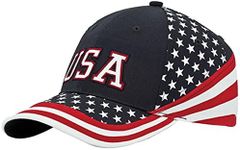 MG Washed Cotton Twill Stars & Stripes USA Ball Cap Hat (Red/White/Blue)