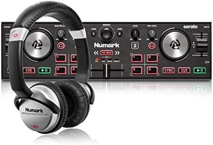 Numark DJ2GO2 Touch Bundle – Compact 2 Deck USB DJ Controller for Serato DJ with a Mixer/Crossfader, Audio Interface and DJ Headphones