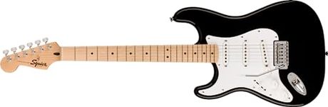 Squier by Fender Sonic Stratocaster Electric Guitar, Left-Handed, Maple Fingerboard, White Pickguard, Black