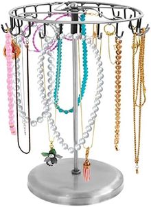 BELLE VOUS Porte Bijoux Rotatif en Métal Argenté (23 Crochets) - H34,8 x l20,5 cm - Tour de Presentoir Bijoux - Porte Collier, Bracelets, Bagues et Boucles d’Oreilles