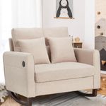 HOMREST Upholstered Oversize Rocking Chair, Nursery Rocking Chair with High Back and Side Pocket USB Port, Double Wide Rocker Armchair with Rubber Wood Legs for Living Room, Bedroom, Nursery, Beige
