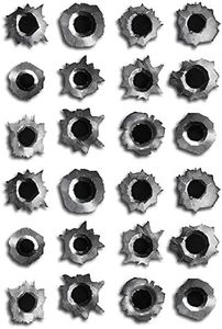 Decals by Haley 24 pack of Bullet Hole Stickers ultra-realistic fake bullets - Safe for veicle paint - bullet hole stickers laptop car truck auto body scratch and dent cover prank funny gun shot sticker fake bullet shot stickers