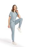 WEET Women Cotton Ribbed Track Suit T-Shirt Casual Style Trackpant Co-Ord Set (M, Ash Blue)
