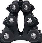 Kakss Cast Iron Vinyl Coated Dumbbells (STAND WITH DUMBBELLS(1kg+2kg+3kg) COLOR BLACK)