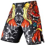 LAFROI Mens MMA Cross Training Boxing Shorts Trunks Fight Wear with Drawstring and Pocket-QJK01(Lion Dance,SM)