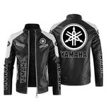 Men's Fleece PU motor Graphic Stand Collar Leather Jacket for Motorcycle Riders Adapt in Winter Pu Outside coat(black,XL)