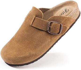 FITORY Womens Clogs Slip-on Potato Shoes Leather Mules with Suede Cork Footbed Brown Size 11