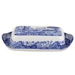 Portmeirion Blue Italian Collection Butter Dish | Made of Porcelain | Butter Dish with Lid | Covered Butter Keeper for Kitchen | 8 Inches | Dishwasher Safe | Blue/White