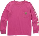 Carhartt Girls' Little Long-Sleeve Pocket Tee T-Shirt, Super Pink Heather, 4