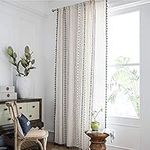 Farmhouse Bohemian Linen Curtains with Tasseled Rod Pocket Semi-Blackout Curtains for Living Bedroom,Set of 2 Curtains Panels,White Black Geometric Print Window Drapes,52 x 84 Inches