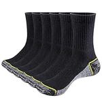 GiveGift Mens Socks Moisture Wicking Work Socks Performance Black Cotton Cushioned Crew Socks For Men Size 9-12, Multipack, 6 Pairs