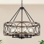 6-Light Farmhouse Chandelier for Dining Room 21in Rustic Chandeliers Imitation Wood Grain Pendant Light Fixture Modern Industrial Chandelier for Kitchen Island Entryway Foyer Bedroom Hallway，E26