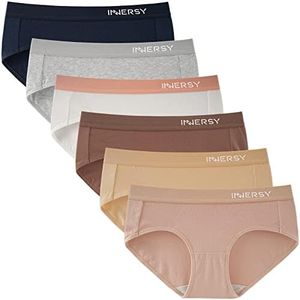 INNERSY Women's Underwear Cotton Hipster Panties with Wide Waistband 6-Pack(Morandi,Medium)
