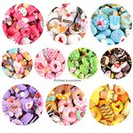 100 pcs Assorted Slime Charms, BOSOIRSOU Cute Candy Sweet Fruits Donut Charms Ornaments Flatback Resin Cabochons for Craft Making Ornament Scrapbooking DIY Crafts Beads Making Supplies - Random Style