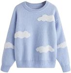 SHENHE Girl's Casual Cloud Print Crewneck Long Sleeve Pullover Sweater Jumper Tops Blue 9Y